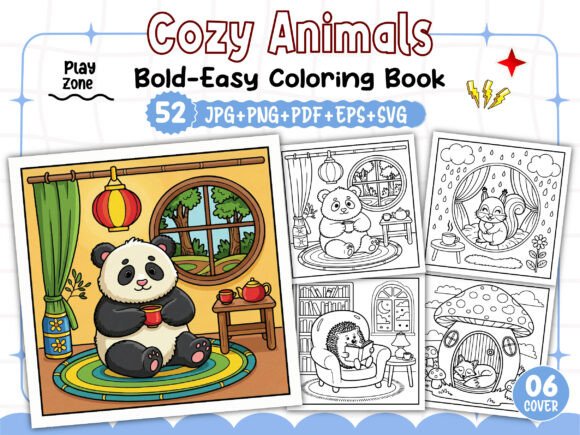 Download Bold and Easy Cozy Animals Coloring Book - Premium Resources