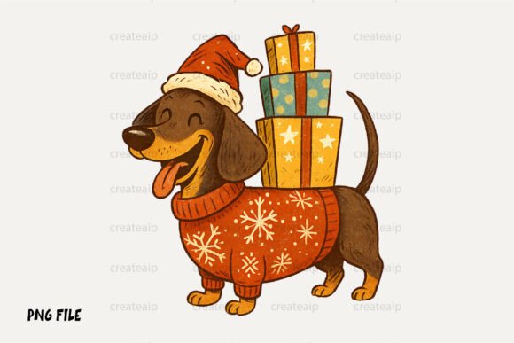 Download Cute Christmas Dachshund Dog with Gifts - Cute christmas Collection