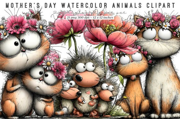 Download Mothers Day Watercolor Animals Clipart - Watercolor animals clipart Collection